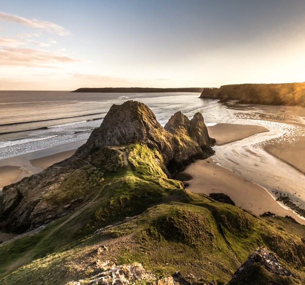 Cliffs, beaches and sea at Gower Peninsular, Wales UK